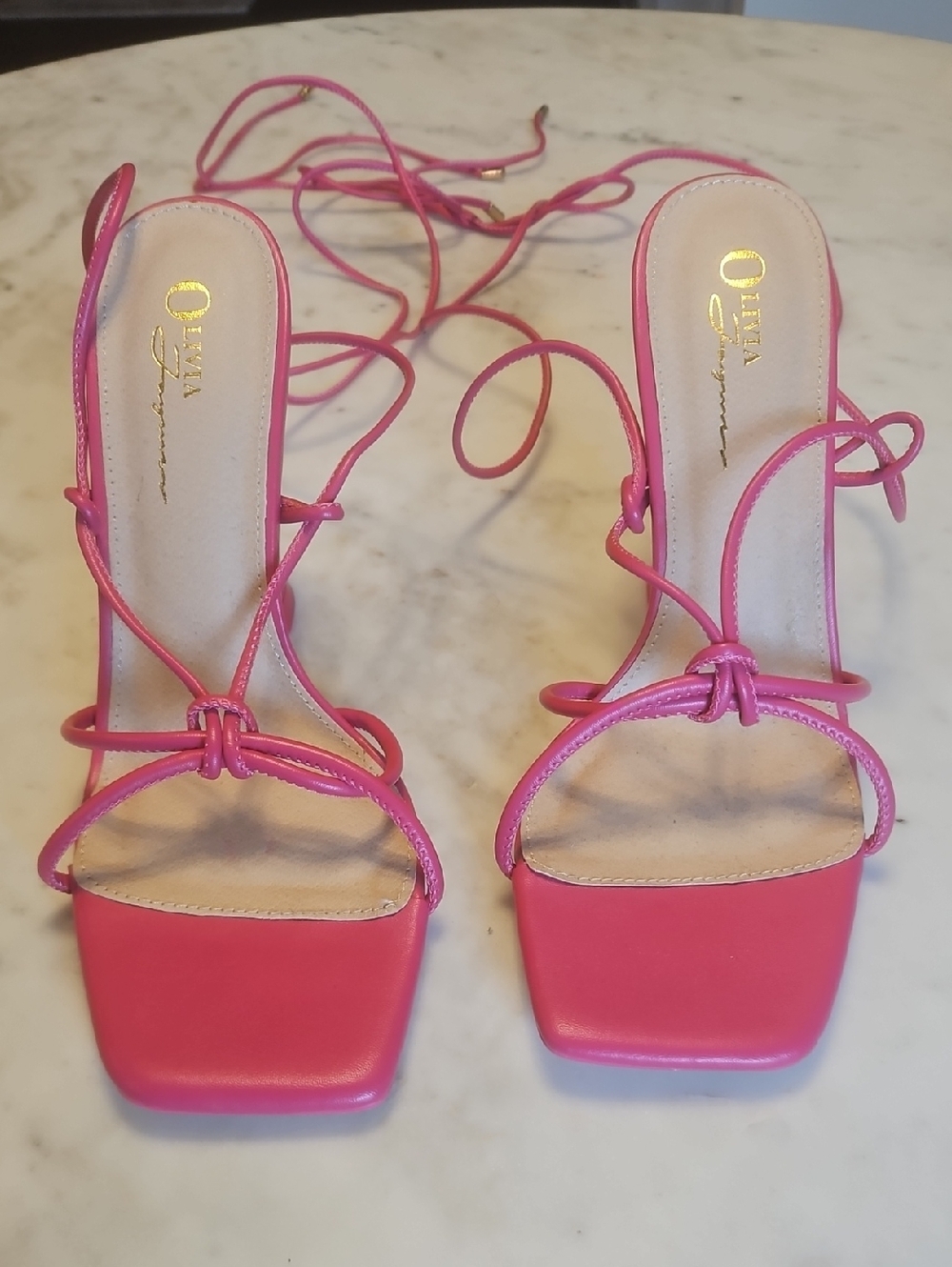 Pink Strappy Lace-Up Sandals